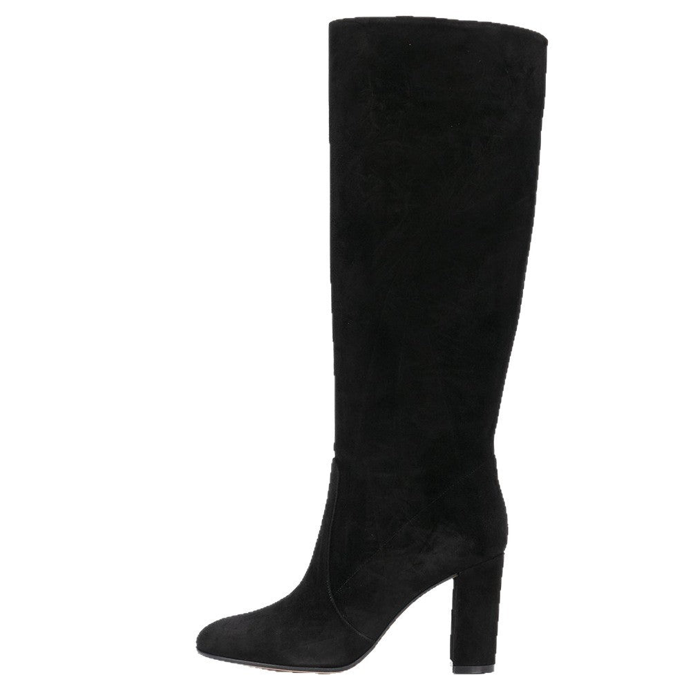 Suede Pleated High Heel Thick Heel Pointed Sleeve Boots 