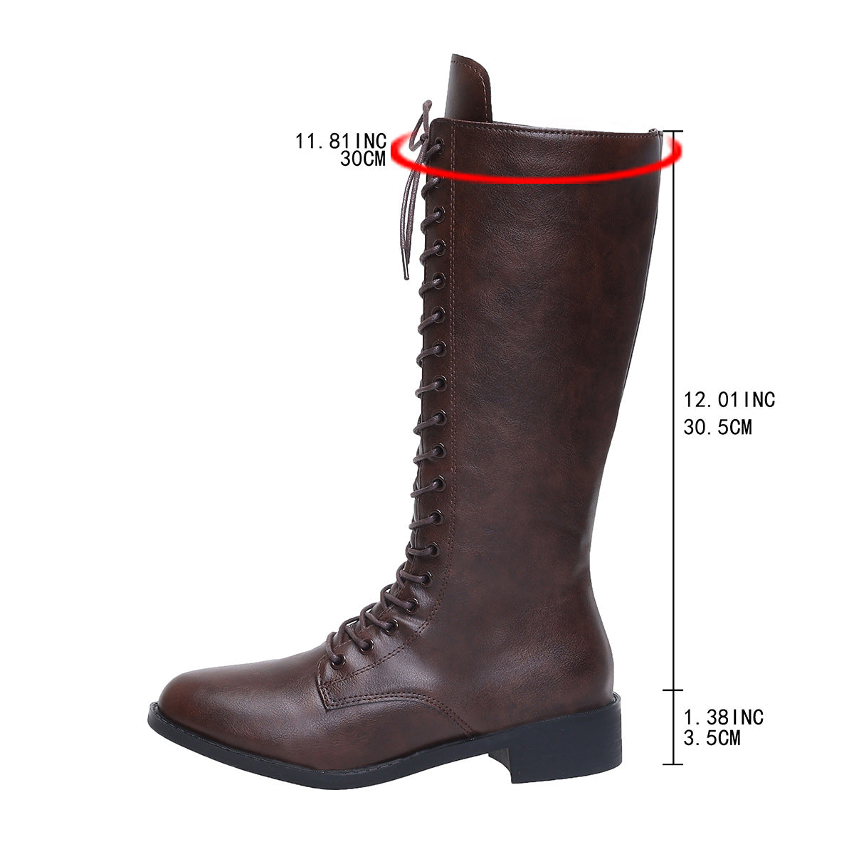 Womens Stylish Round-toe Lace-up Knee-high Boots 