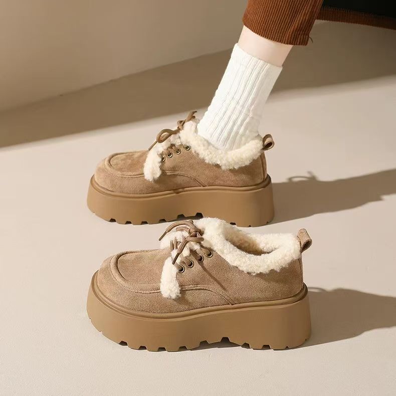 Fleece-lined, Thick Cotton Shoes With A Chunky Sole 