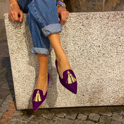New Low-heeled Pointed-toe Shallow-mouth Tassel Casual Shoes 