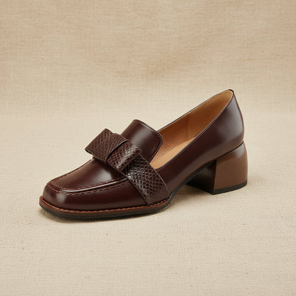 Elegant And Sophisticated Soft Cowhide Commuter Shoes With A Chunky Mid Heel 