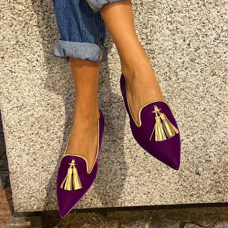 New Low-heeled Pointed-toe Shallow-mouth Tassel Casual Shoes 