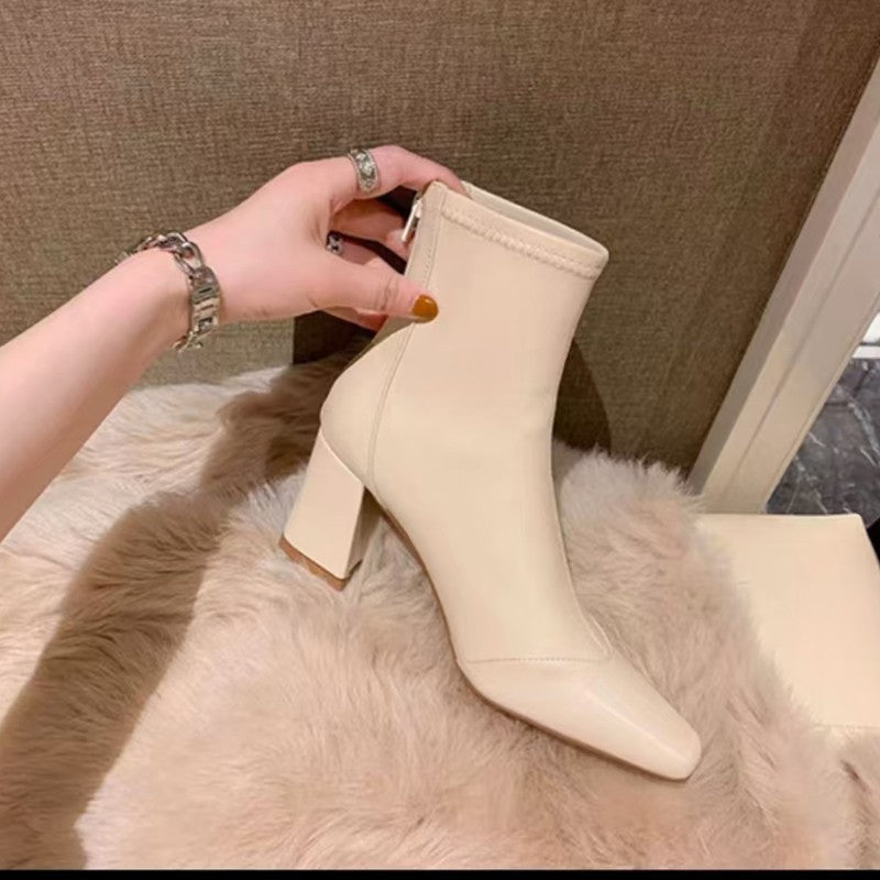 Soft Leather Back Zipper With Velvet To Show Skinny Boots CJ