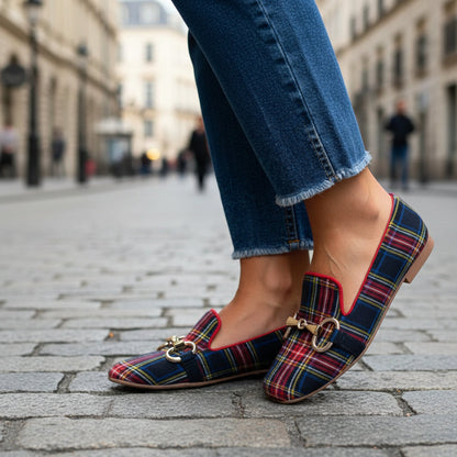 Plaid Casual Flat-Heel Plus-Size Square-Toe Womens Shoes 