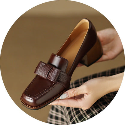 Elegant And Sophisticated Soft Cowhide Commuter Shoes With A Chunky Mid Heel 