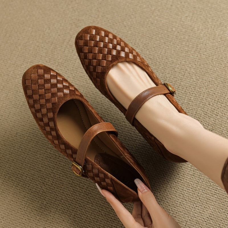 Shallow-toe Leather Shoes Mary Jane Shoes With A Single Strap 
