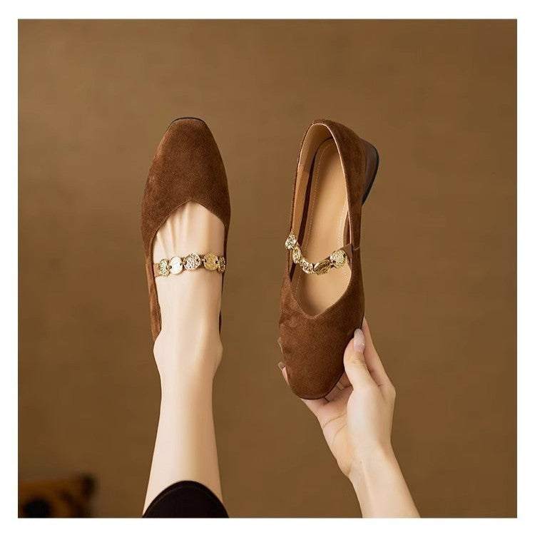 French Retro Square-Toe Suede Pumps – Women’s Low-Cut Autumn Style 