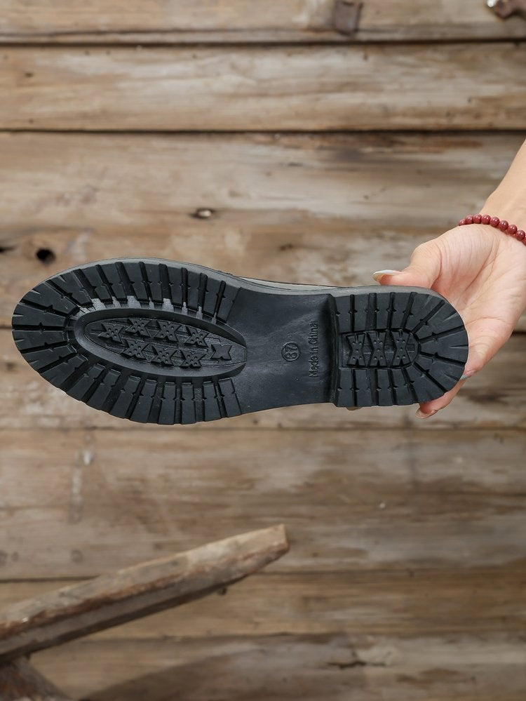 New 2025 Autumn Winter Korean Style Mid-Heel Retro Leopard Print Buckle Loafers, Lightweight Height-Increasing Non-Slip Casual Shoes 