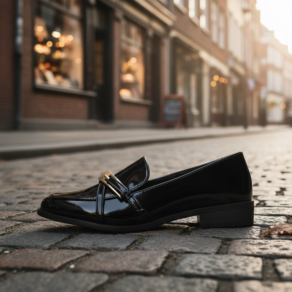 Casual All-Match Patent Leather Square Toe Leather Shoes 