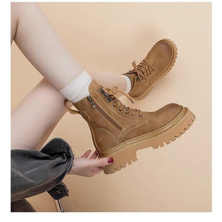Women's Retro Height-Enhancing Mid-Calf Martin Boots 