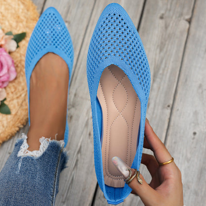 Womens Solid-Colored Pointed-Toe Flat Shoes Casual Fabric Flyknit Loafers 