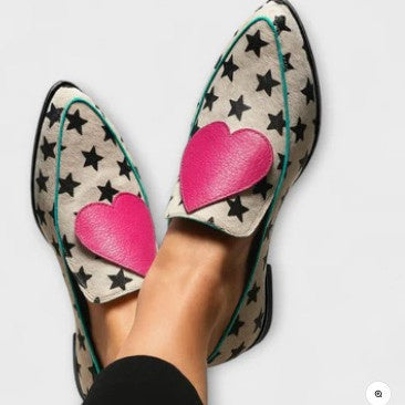 Spring And Autumn Leisure Low Heel Pointed-toe Plus Size Heart-shaped Five-pointed Star Women's Shoes CJ